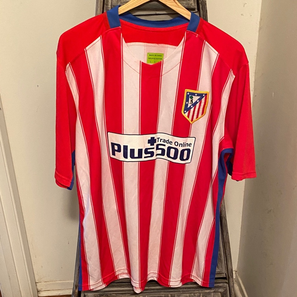 Men's Red and White Striped Soccer Jersey